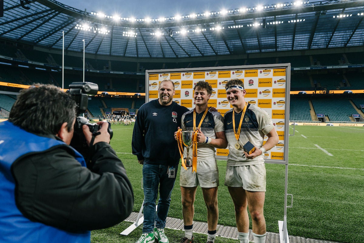 Continental Tyres Schools Cup 2024 - James Haskell congratulates Harrow captain & player of the match
